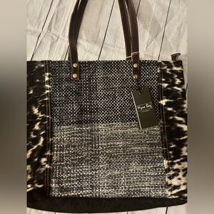 Myra Large tote shoulder bag. Canvas, hairon, Rug & Leather purse.  NWT